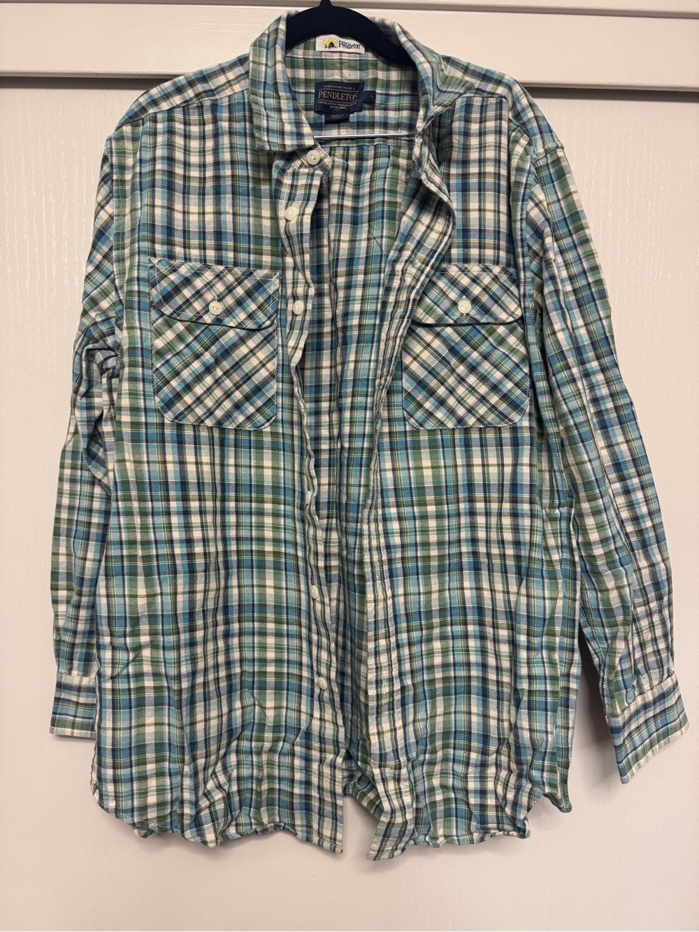 Pendleton Men's Blue and Green Plaid Button-Down Shirt